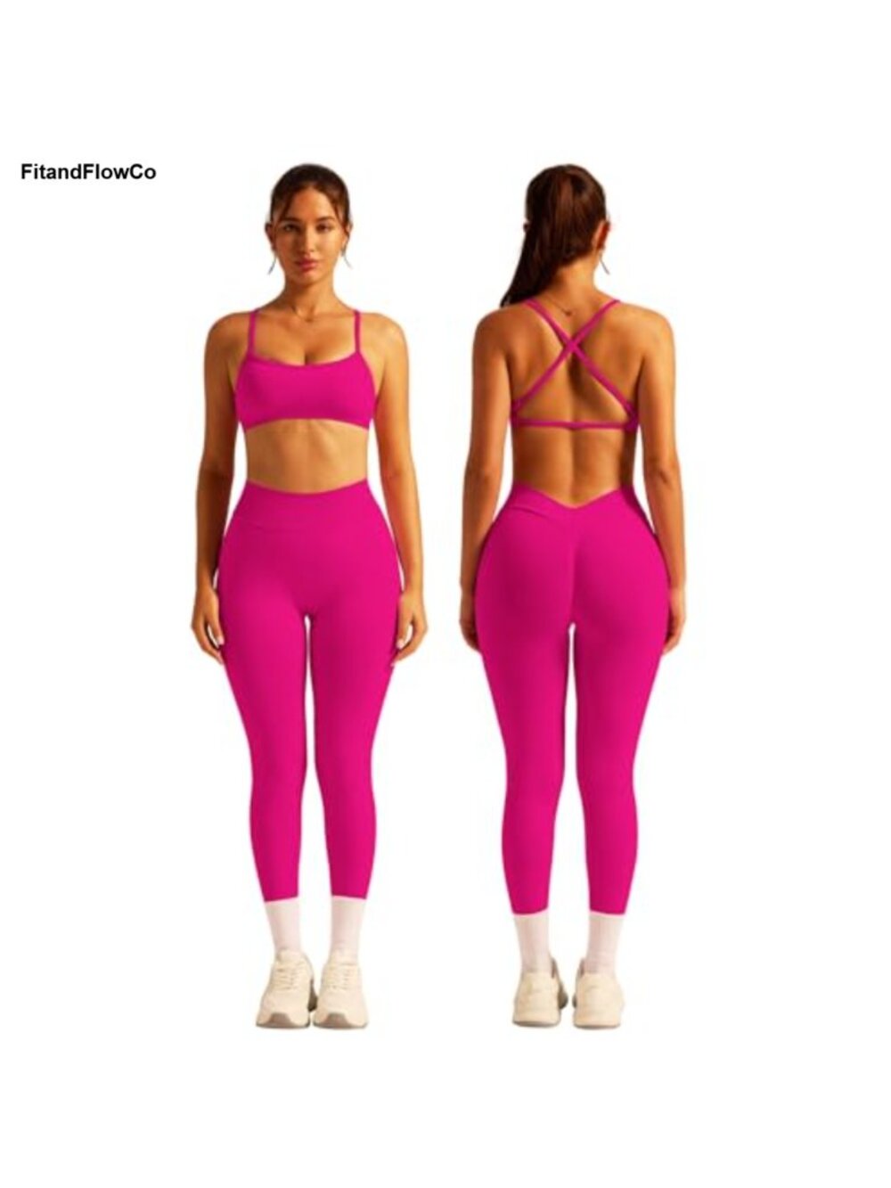 Seamless 2-Piece Workout Set Strappy Sports Bra V Scrunch Leggings Gym